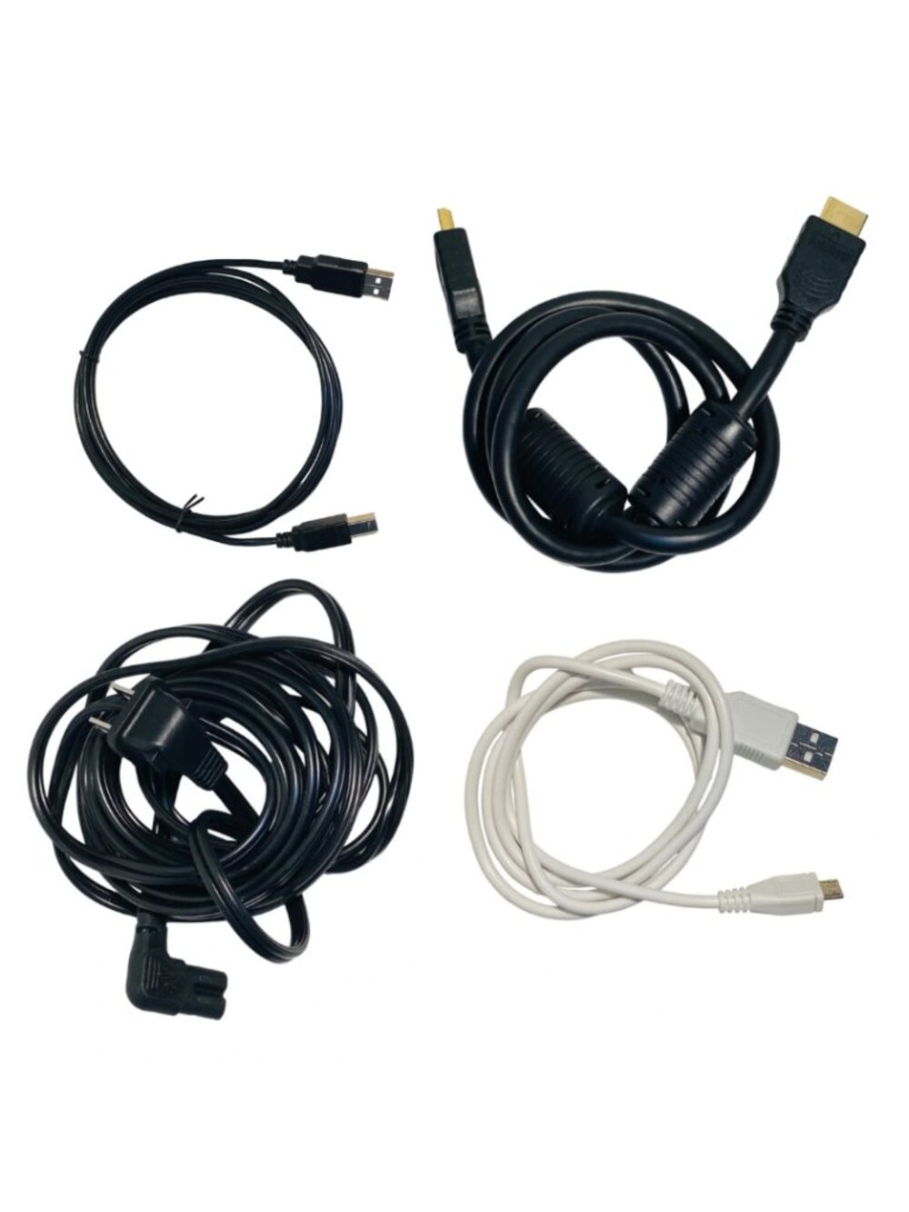 Lot of 4 Cables - USB-B to USB, USB-C to USB, 37" HDMI, 122" 2 Prong Power Cord